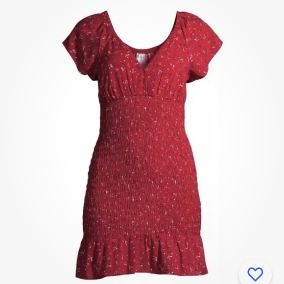 No Boundaries Brilliant Red Floral Smock Dress Medium(7-9) NEW - Picture 7 of 7